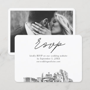 Cartão De Informações Casamento em Reno Minimalista Esboço RSVP