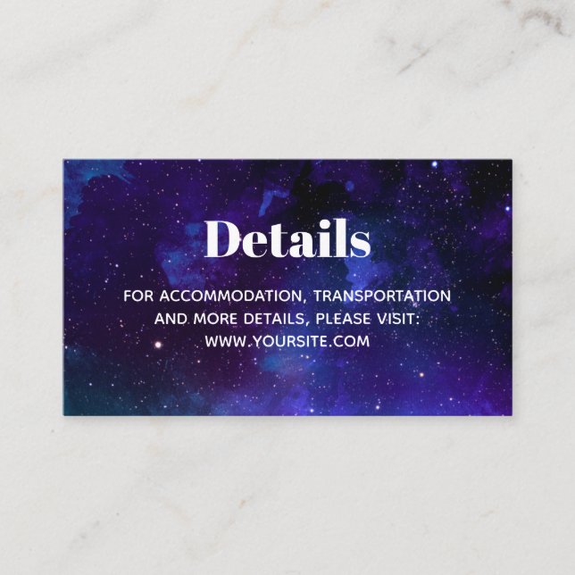 Cartão De Informações Casamento espacial. Estrelas noturnas. Detalhes do (Frente)
