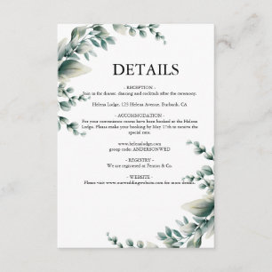 Cartão De Informações Casamento Eucalyptus Rustic Greenery