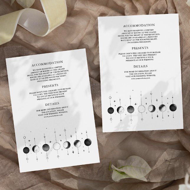 Cartão De Informações Casamento Fases da Lua Crescente Preto Branco Cele (Criador carregado)