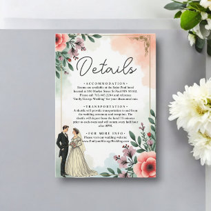 Cartão De Informações Casamento Floral Aquarela Romântica do Noivo e da 