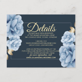 Cartão De Informações Casamento floral azul-da-meia-noite Elegante