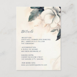 Cartão De Informações Casamento Floral Azul de Arte Fina Marfim