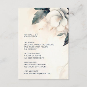 Cartão De Informações Casamento Floral Azul de Arte Fina Marfim