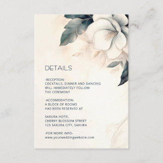Cartão De Informações Casamento Floral Azul de Arte Fina Marfim