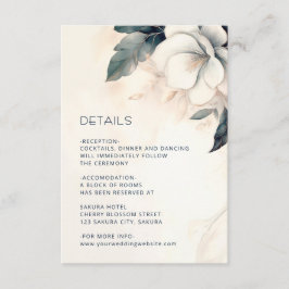 Cartão De Informações Casamento Floral Azul de Arte Fina Marfim
