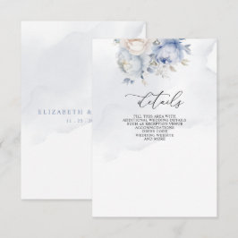 Cartão De Informações Casamento Floral Azul-Dusty Botânico Moderno Elega
