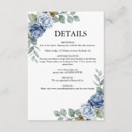 Cartão De Informações Casamento Floral Azul Empoeirado