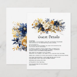 Cartão De Informações Casamento Floral Azul Marinho, Branco e Dourado De