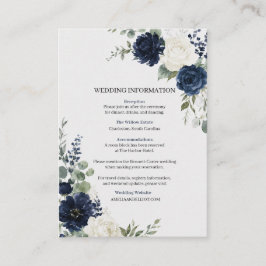 Cartão De Informações Casamento Floral Azul Marinho Prata Marfim
