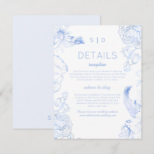 Cartão De Informações Casamento Floral Azul Rústico