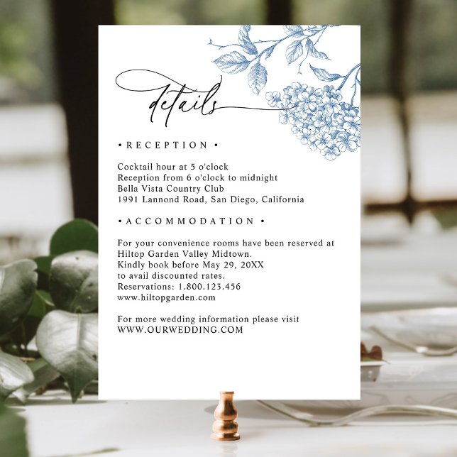 Cartão De Informações Casamento Floral Azul Vitoriano Clássico (Criador carregado)