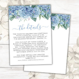 Cartão De Informações Casamento Floral Blue Hydrangeas Watercolor
