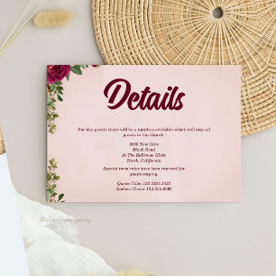 Cartão De Informações Casamento Floral Burgundy e Blush Mal-humorado