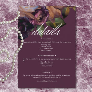 Cartão De Informações Casamento Floral Clássico Burgundy Elegante e Temp