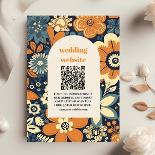 Cartão De Informações Casamento Floral Colorido Moderno de Groovy Retro