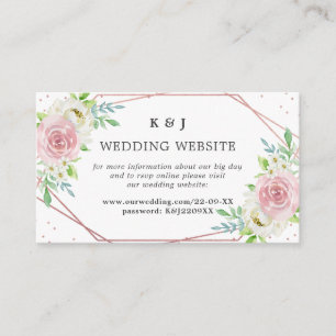 Cartão De Informações Casamento Floral com Folha Rosa de Ouro Geométrica
