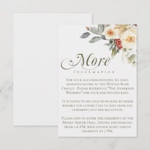 Cartão De Informações Casamento Floral da Caligrafia de Inverno Elegante