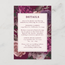 Cartão De Informações Casamento Floral da Dark Moody Winter Burgundy & M