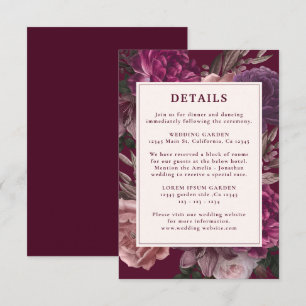 Cartão De Informações Casamento Floral da Dark Moody Winter Burgundy & M