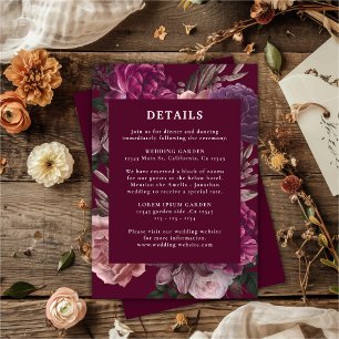 Cartão De Informações Casamento Floral da Dark Moody Winter Burgundy & M