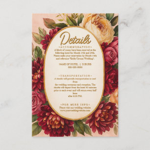 Cartão De Informações Casamento Floral de Aquarelas Blush Burgundy