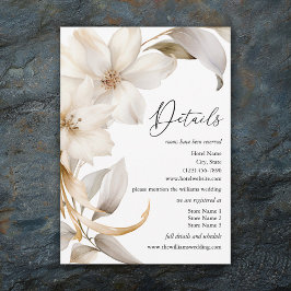 Cartão De Informações Casamento Floral de Beige e Watercolor Branca