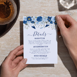 Cartão De Informações Casamento floral de cor azul-víbora