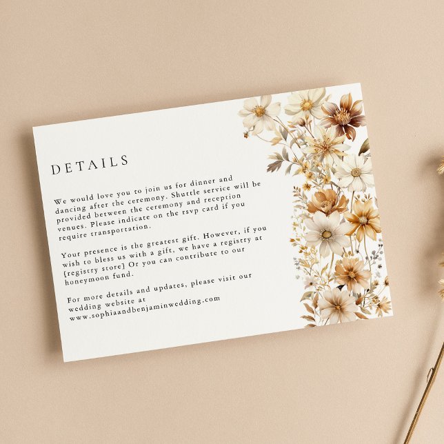 Cartão De Informações Casamento Floral de Cream Boho (Criador carregado)