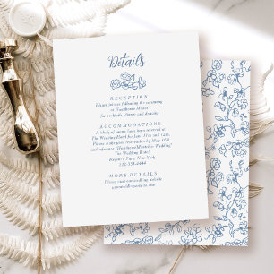 Cartão De Informações Casamento Floral de Elegante Blue Vintage