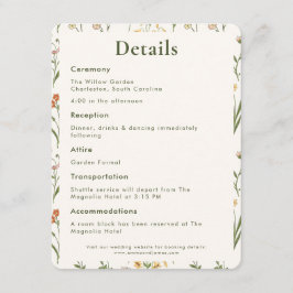 Cartão De Informações Casamento Floral de Flor Silvestre Rústica