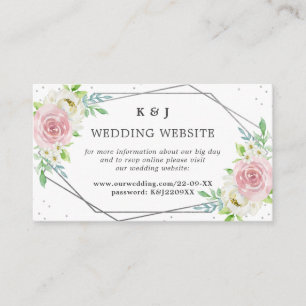 Cartão De Informações Casamento Floral de Folha de Silver Geométrica Chi