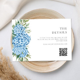 Cartão De Informações Casamento Floral de Hydrangea Azul Elegante