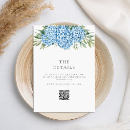 Cartão De Informações Casamento Floral de Hydrangea Azul Elegante