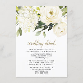 Cartão De Informações Casamento Floral de Hydrangea Elegant White Dourad