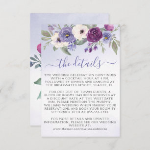 Cartão De Informações Casamento Floral de lavanda Blush Watercolor