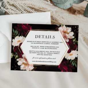 Cartão De Informações Casamento Floral de Peonies Blush Moody Burgundy E