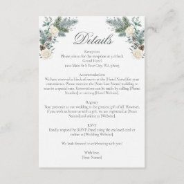 Cartão De Informações Casamento Floral de Rosas Brancas Abeto Sempre-Ver