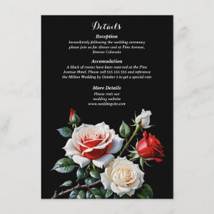 Cartão De Informações Casamento floral de rosas vermelhas brancas cor-de
