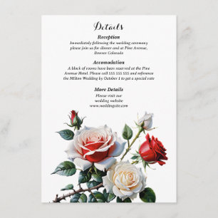 Cartão De Informações Casamento floral de rosas vermelhas brancas cor-de