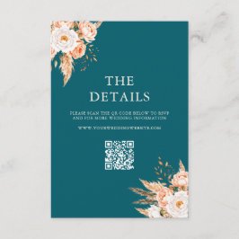 Cartão De Informações Casamento Floral de Teal Boho Chic Fall
