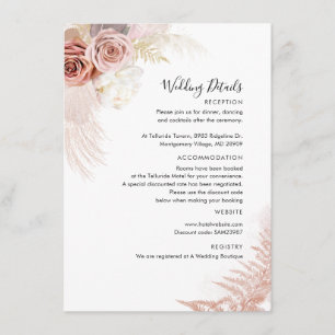 Cartão De Informações Casamento Floral de Terracotta, Grass Pampas Moder