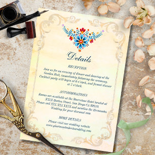 Cartão De Informações Casamento Floral do Barroco Mexicano Hummingbird