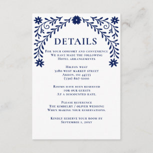 Cartão De Informações Casamento Floral do Marinho Elegante Boho