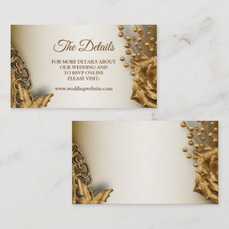 Cartão De Informações Casamento Floral Dourado Borboleta Detalhe Vintage