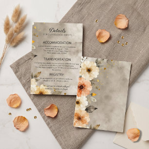 Cartão De Informações Casamento Floral Dourado com Borrifos Boho Peach W