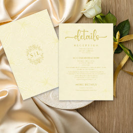 Cartão De Informações Casamento Floral Dourado Minimalista Elegante