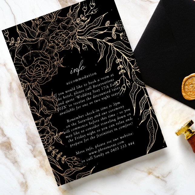 Cartão De Informações Casamento Floral Dourado Premium Editável (Criador carregado)