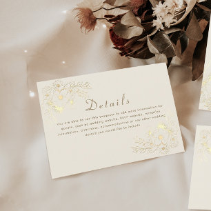 Cartão De Informações Casamento Floral Dourado Vintage