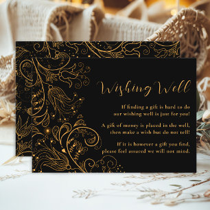 Cartão De Informações Casamento Floral Elegante Dourado e Negro Desejand